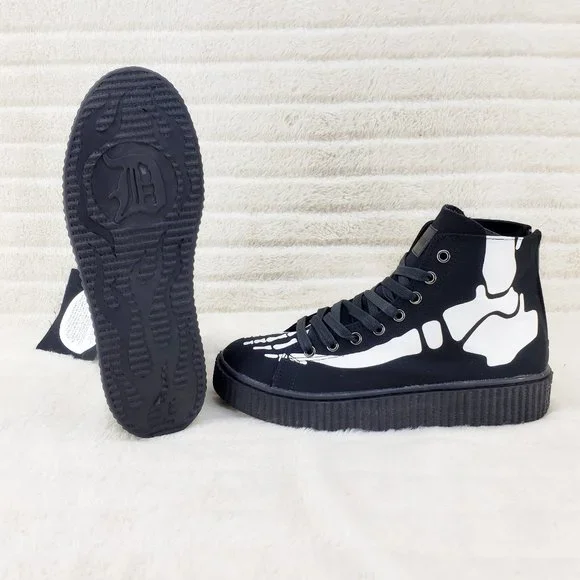 Demonia Sneeker Mens X-Ray Graphic Bone Creeper Sneaker Flame Tread Goth Punk - Picture 3 of 9